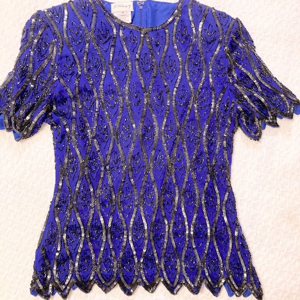 Vintage 80s beaded silk top size MED